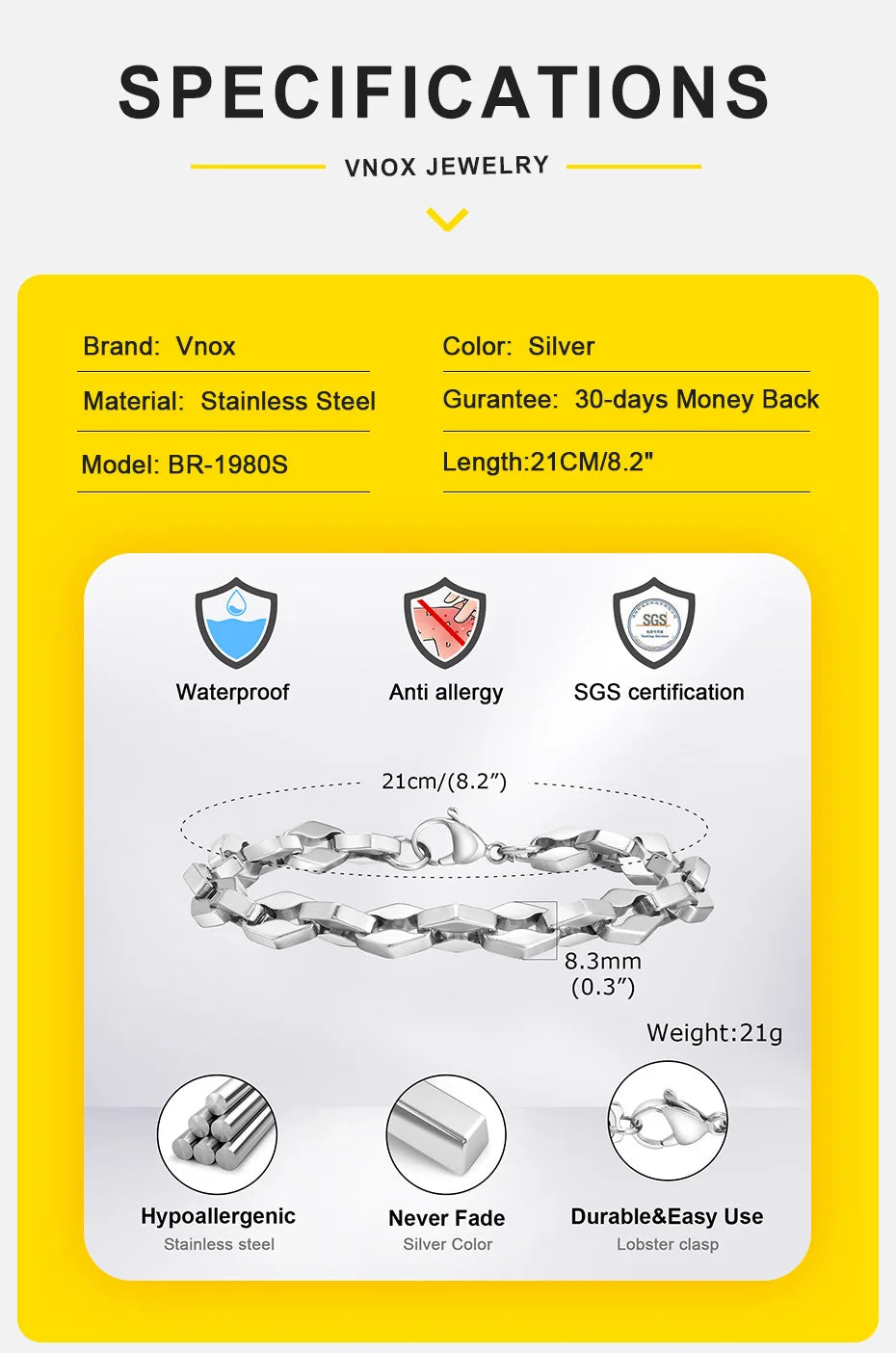 Rhombus Geometric Link Chain Bracelet