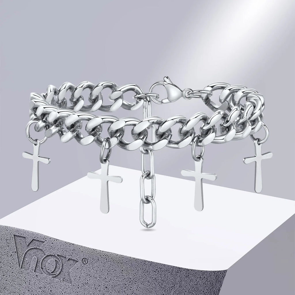 9mm Cuban Chain Bracelet with Cross Charm