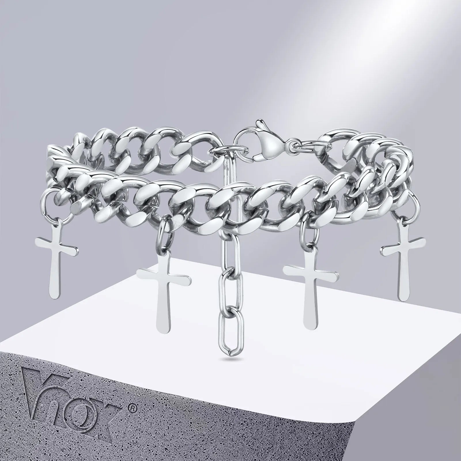 9mm Cuban Chain Bracelet with Cross Charm
