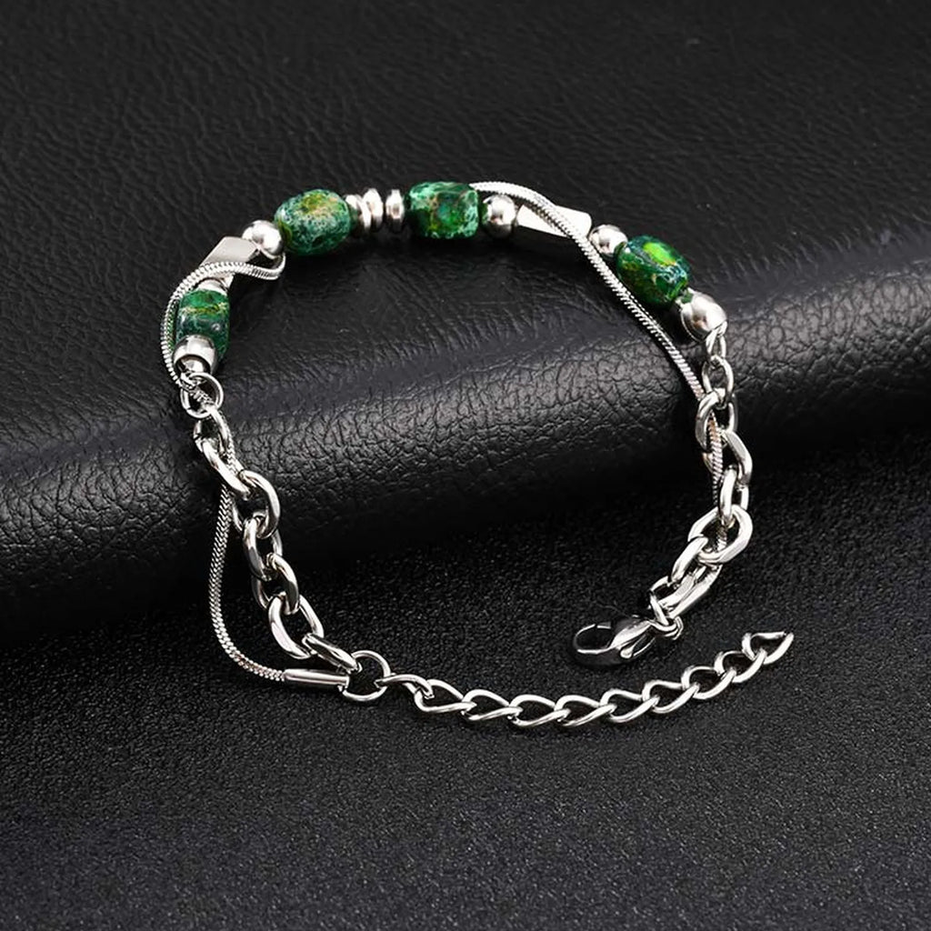 Green Natural Stone Beaded Chain Bracelet