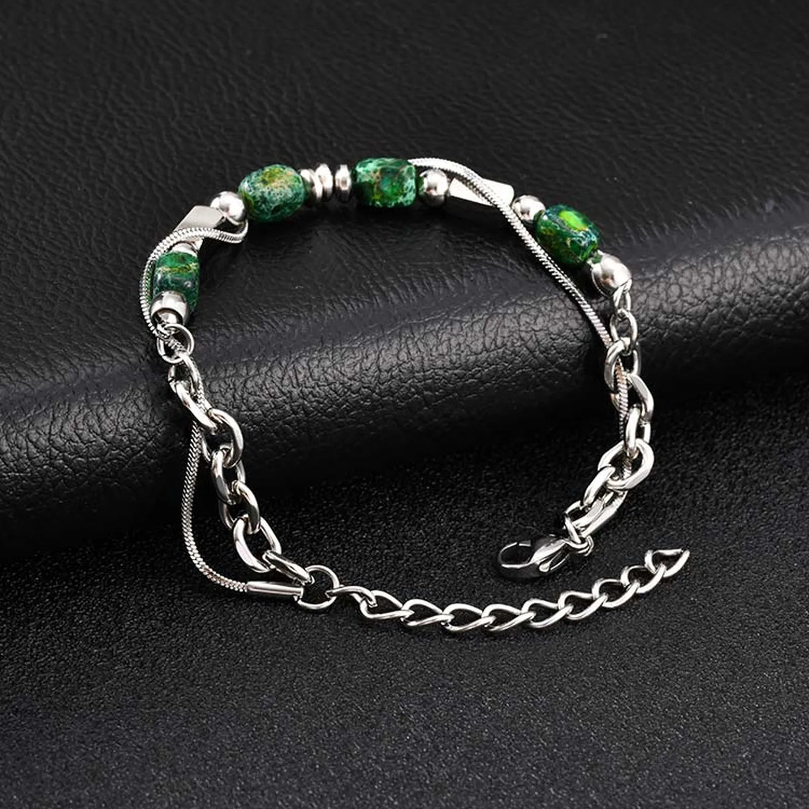 Green Natural Stone Beaded Chain Bracelet
