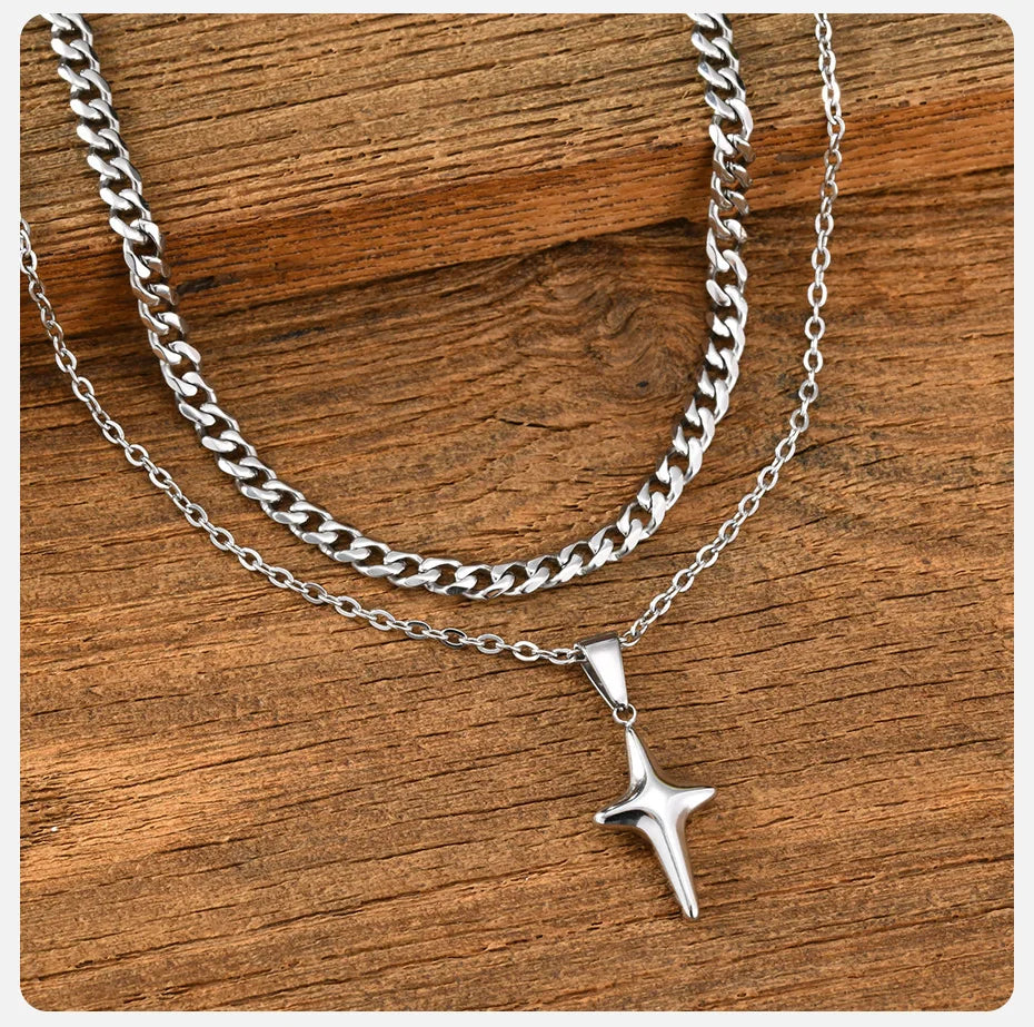 Hollow Four Point Star Pendant Necklace