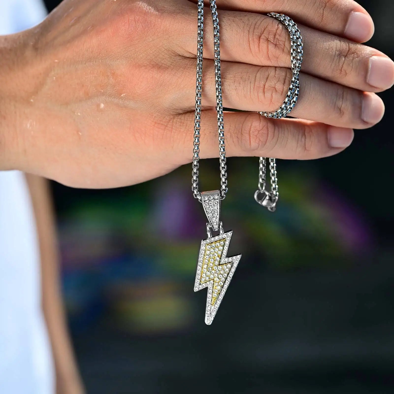 Lightning CZ Pendant Box Chain Necklace